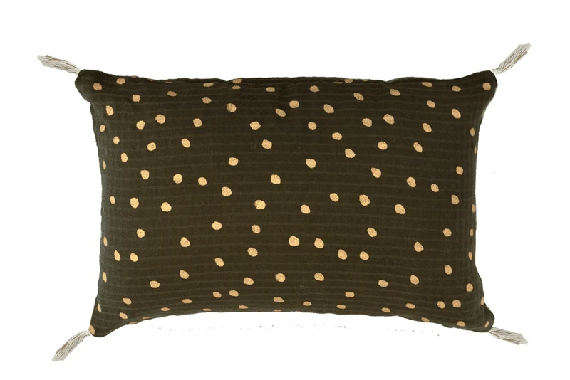 Coussin kaki pois or 20 x 30 cm
