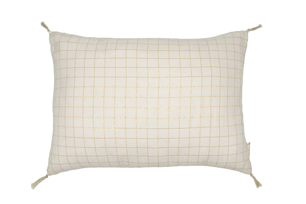 Coussin blanc carreaux or 40 x 60 cm