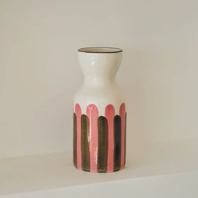 Vase totem gris et rose