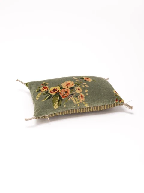 Coussin mini à fleurs velours jade
