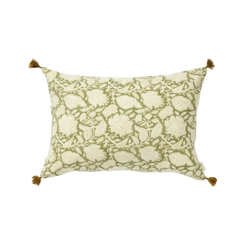 Coussin à fleurs kaki