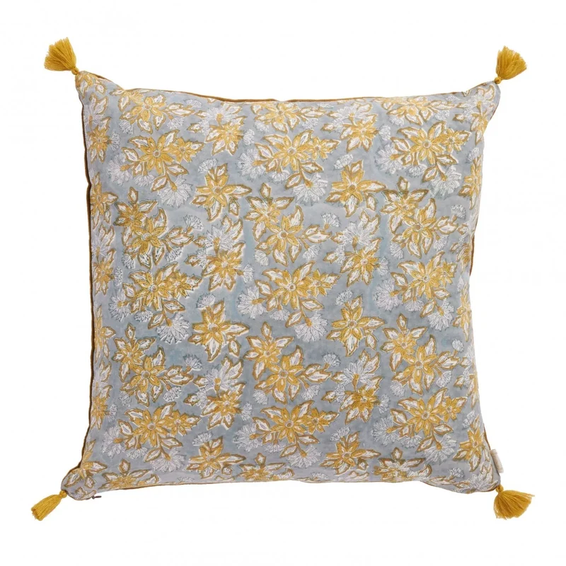Coussin à fleurs bleu gris