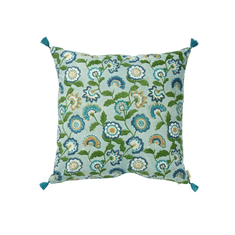 Coussin fleuri bleu