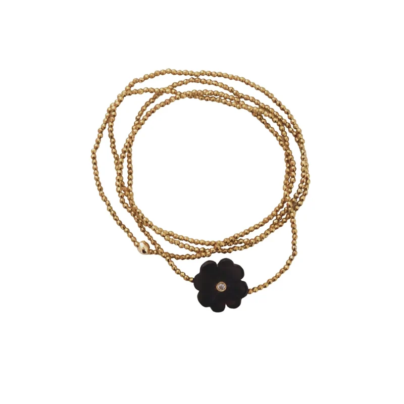 Sautoir Fleur Onyx noir
