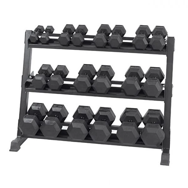 ENSEMBLE : Ensemble d'haltères hexagonaux en caoutchouc de 5 à 50 lb + support
