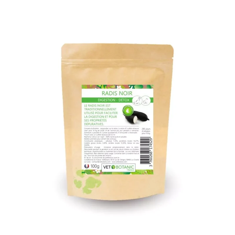 RADIS NOIR Plante pure en poudre – Digestion et détox chiens et chats