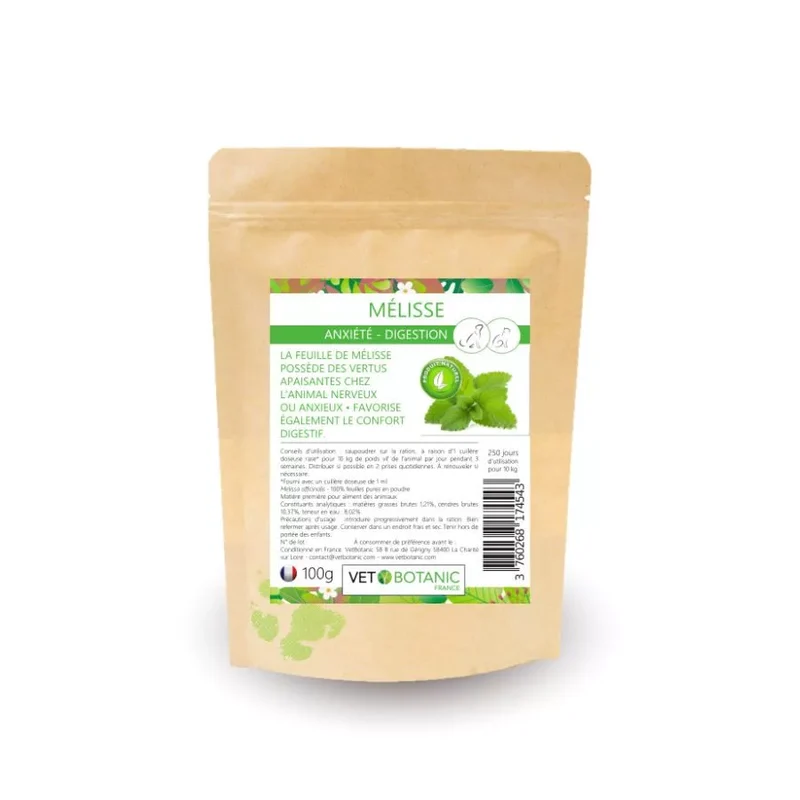 MELISSE Plante pure en poudre – Anxiété et digestion chiens et chats