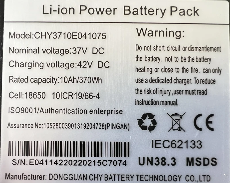 10Ah remplacement de batterie pour trottinette électrique S9max