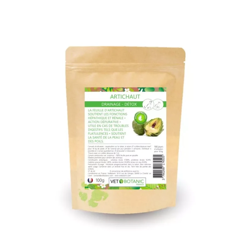 ARTICHAUT Plante pure en poudre – Drainage detox chiens et chats
