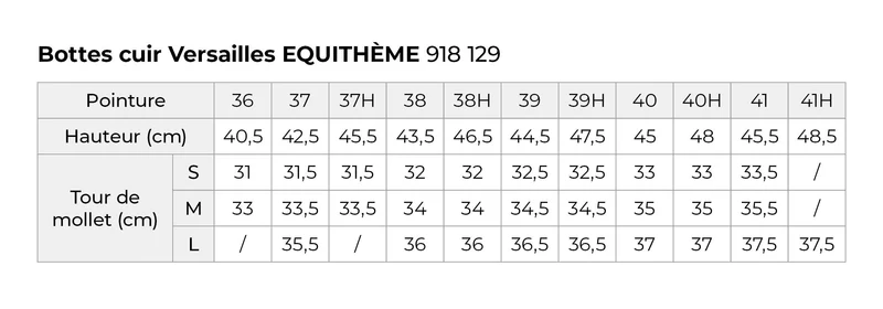 Bottes cuir EQUITHEME - Versailles - du 36 au 41 - 3 largeurs et 2 hauteurs à choix