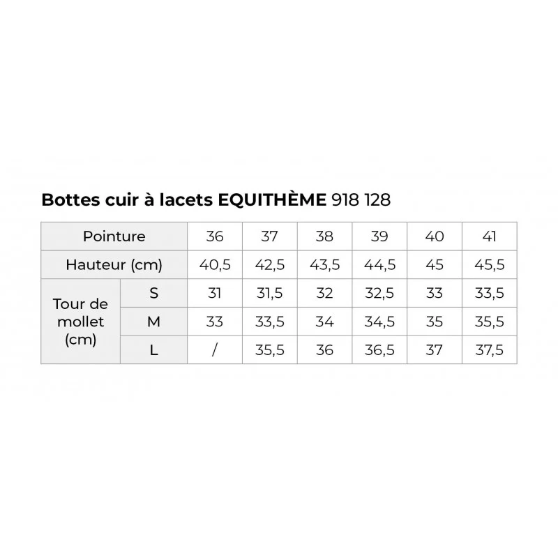 Bottes cuir à lacets EQUITHÈME - du 36 au 41 - 3 largeurs à choix