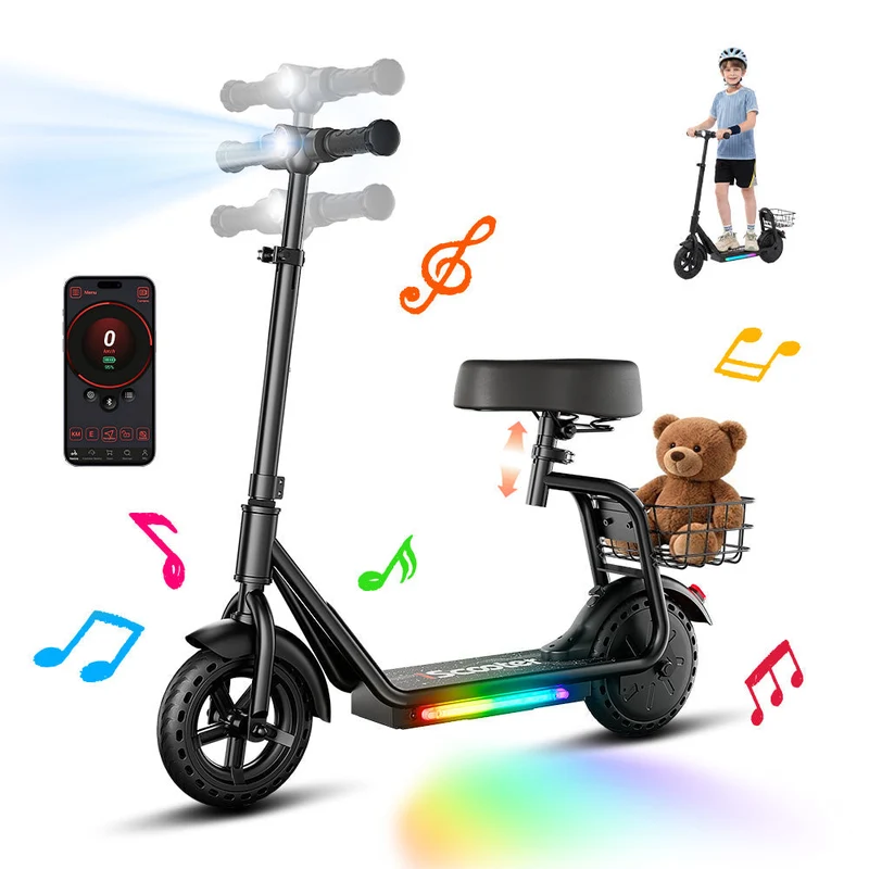 iScooter iK7 – Trottinette électrique enfant 2-en-1 avec siège et panier
