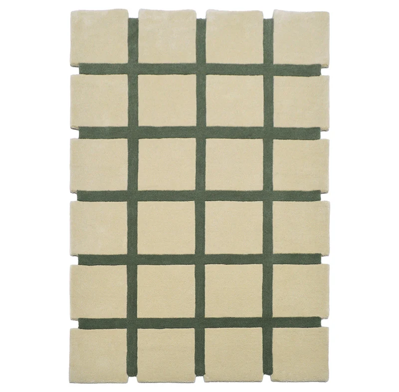 Tapis Damier crème et vert sauge