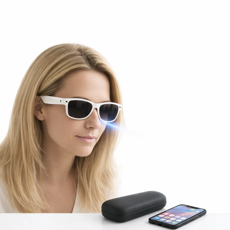 Lunettes intelligentes multifonctions NASA édition FUTURA Caméra ,prise de photos, enregistrement vidéo et audio, appels Bluetooth, lecture de musique, assistant vocal, transmission sans fil Wi-Fi,Monture Mat Blanc Verres Graphite Modèle Unisex design