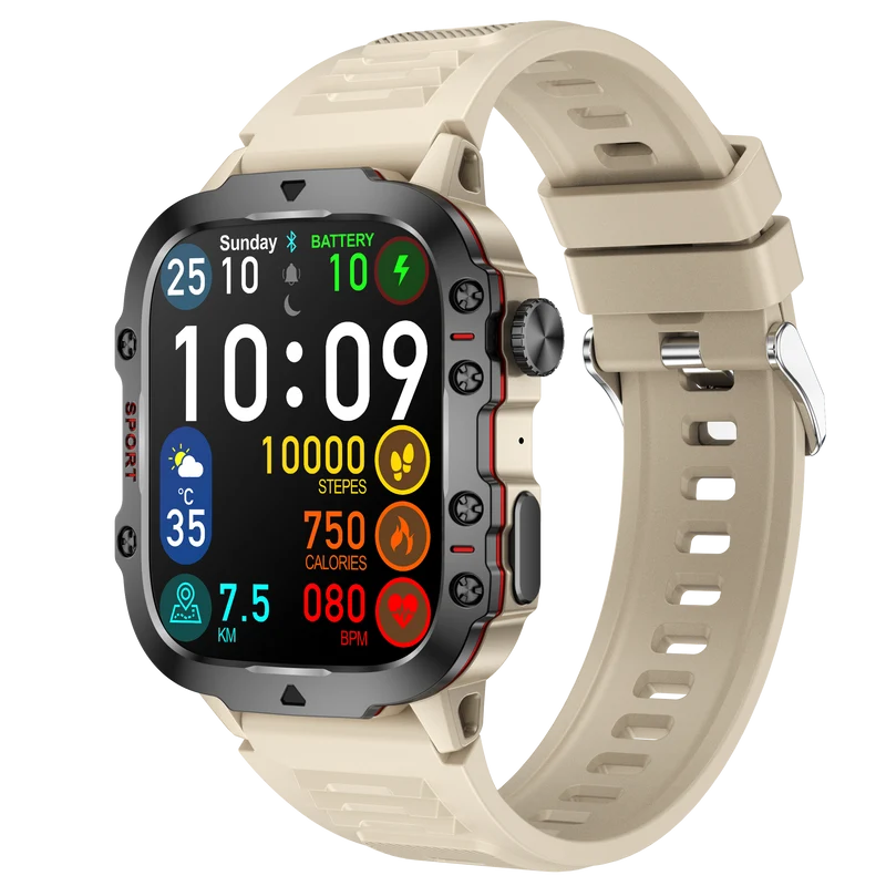 Montre connectée NASA SPORT Grand écran résolution haute définition bracelet en silicone couleur Beige