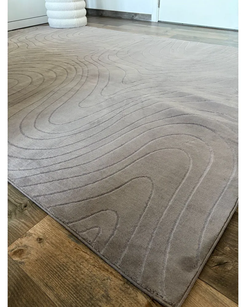 Tapis taupe à motifs circulaires lavable en machine - STILO 01