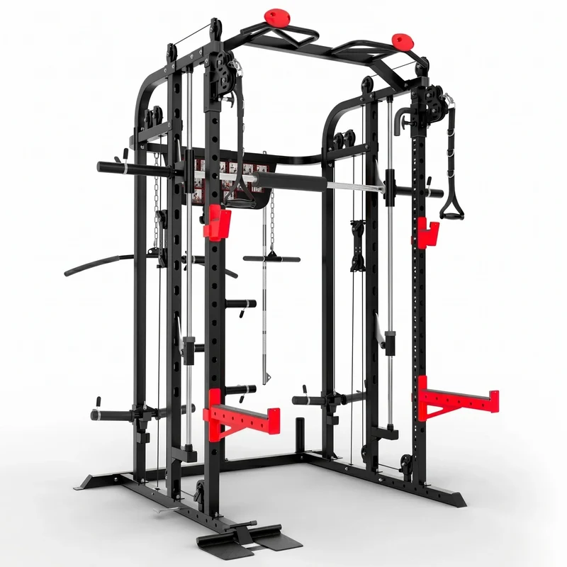 Smith Machine Homefit Atlas – 100+ Exercices – Barre Guidée – Poulies Réglables – Disques Olympiques 50 mm