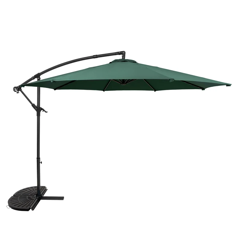 Parasol Banane à Mât Déporté 3 m & 2 Pieds en Éventail - Vert