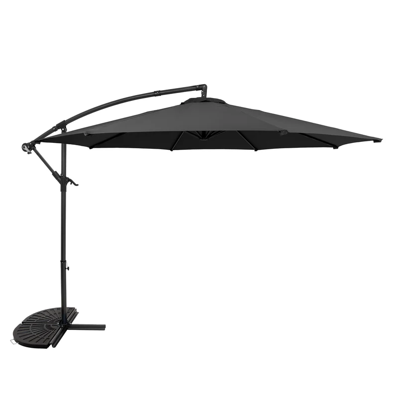 Parasol Banane à Mât Déporté 3 m & 2 Pieds en Éventail - Gris
