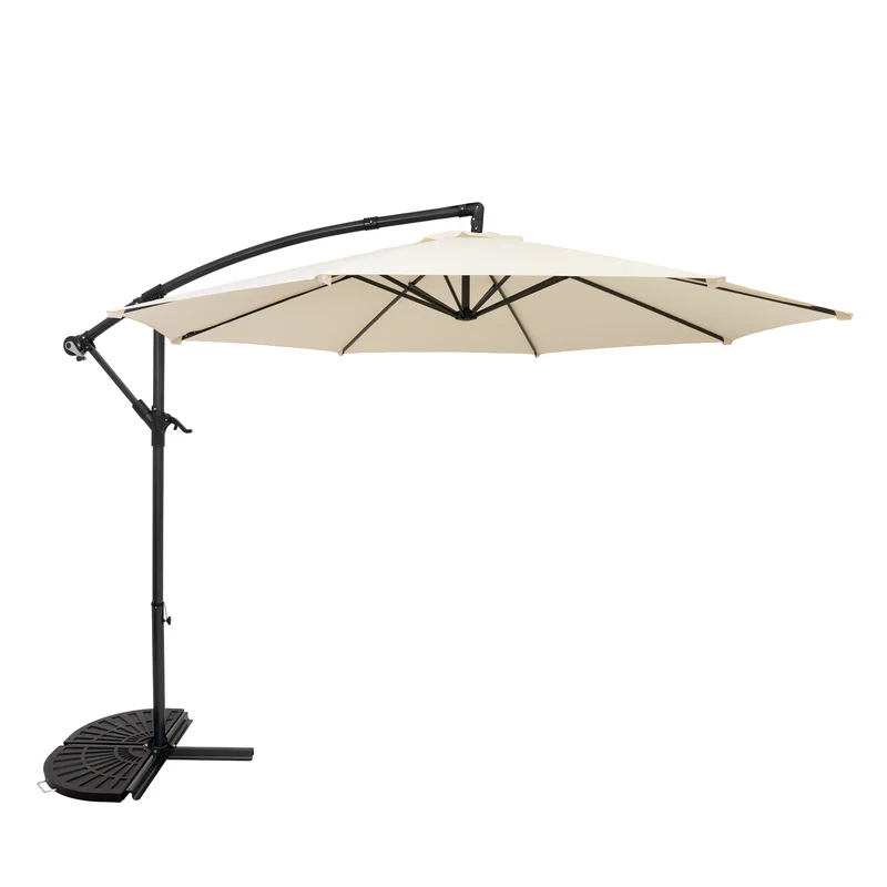 Parasol Banane à Mât Déporté 3 m & 2 Pieds en Éventail - Crème