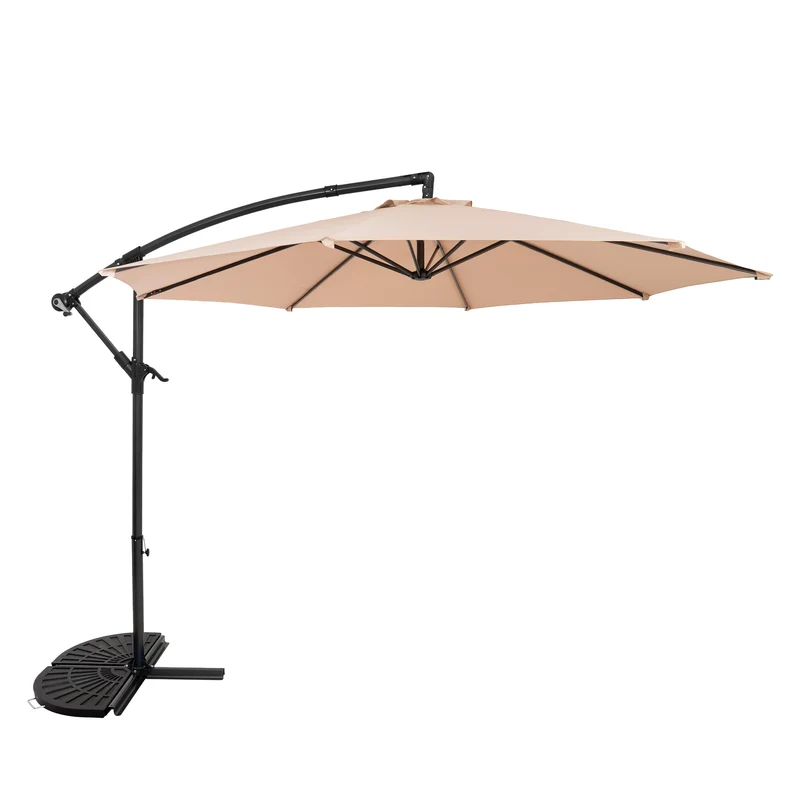 Parasol Banane à Mât Déporté 3 m & 2 Pieds en Éventail - Beige
