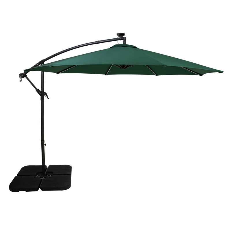 Parasol Banane à Mât Déporté à LED 3 m & Pied Carré - Vert