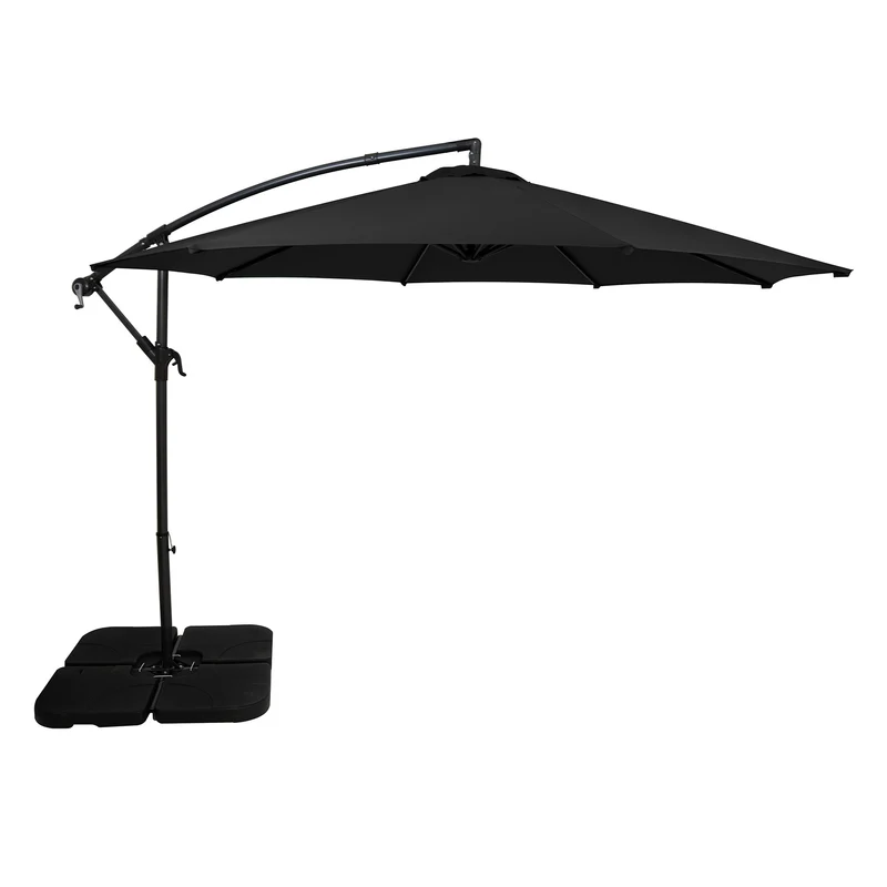 Parasol Banane à Mât Déporté 3 m & Pied Carré - Noir