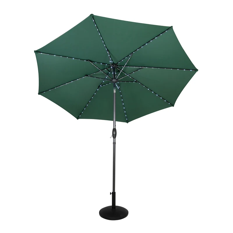 Parasol Inclinable à LED 2,7 m & Socle en Béton - Vert