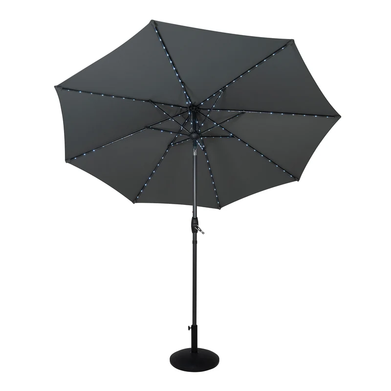 Parasol Inclinable à LED 2,7 m & Socle en Béton - Gris