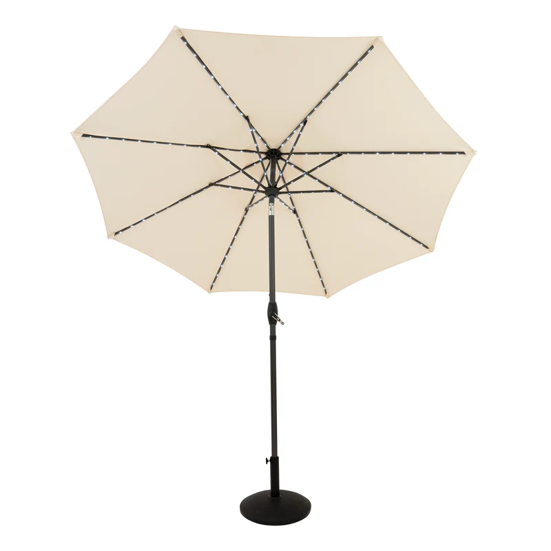 Parasol Inclinable à LED 2,7 m & Socle en Béton - Crème