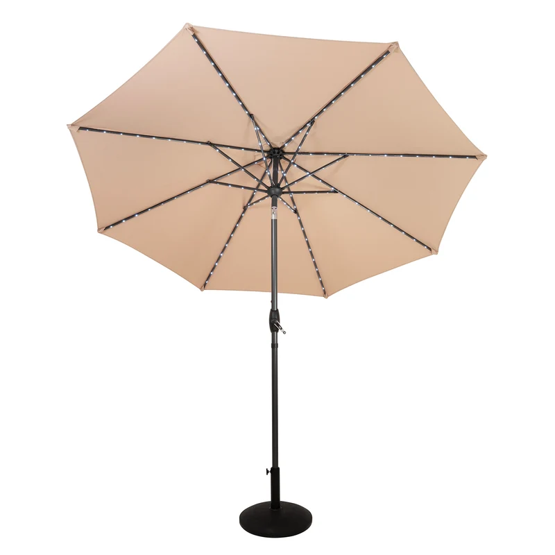 Parasol Inclinable à LED 2,7 m & Socle en Béton - Beige