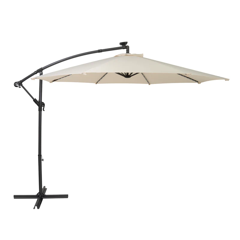 Parasol Banane à Mât Déporté à LED 3 m - Crème