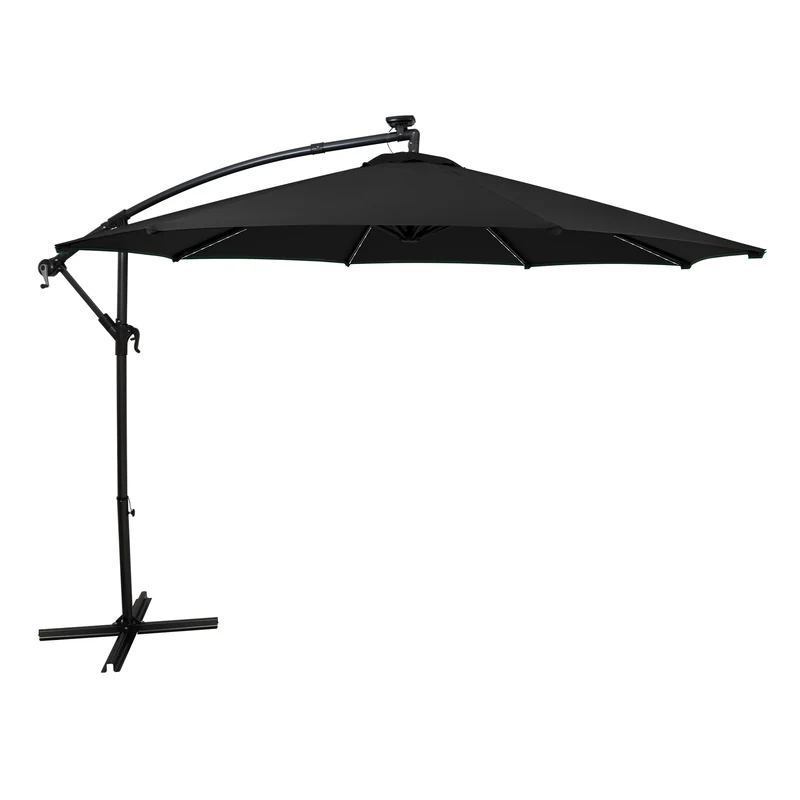 Parasol Banane à Mât Déporté à LED 3 m - Noir