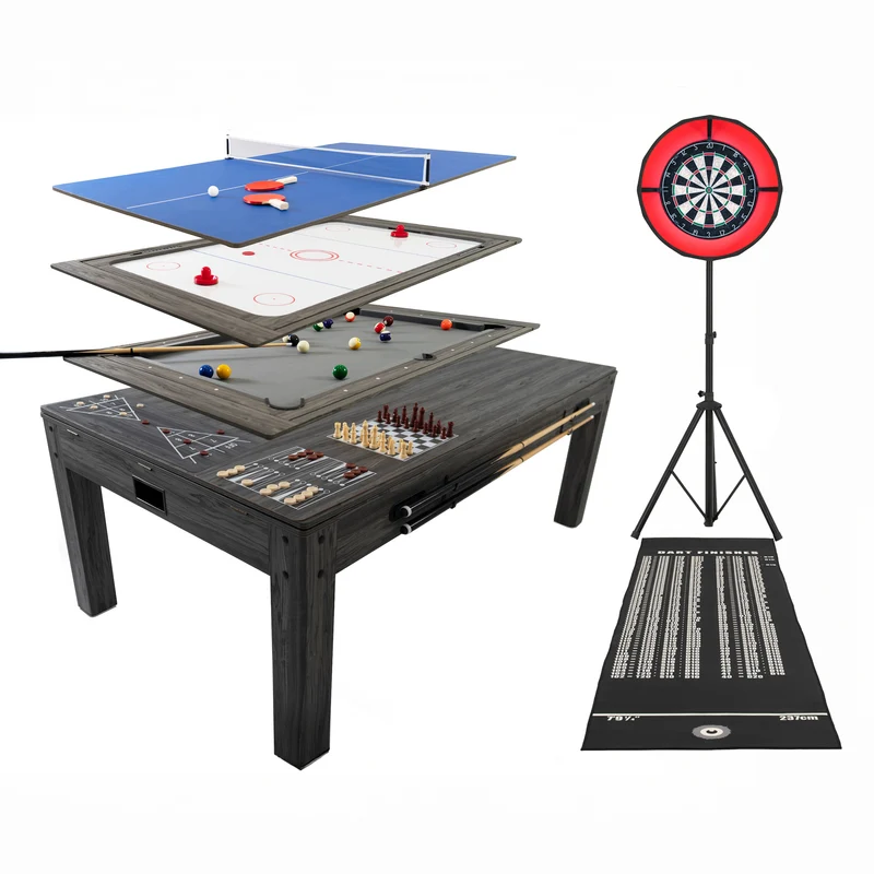 Lot de Table Multi Jeux 7 en 1, Ensemble de Fléchettes & Anneau LED - Gris
