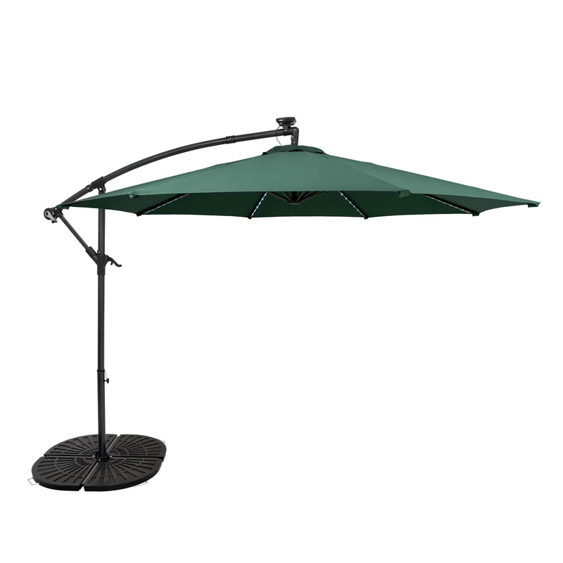 Parasol Banane à Mât Déporté à LED 3 m & 4 Pieds en Éventail - Vert