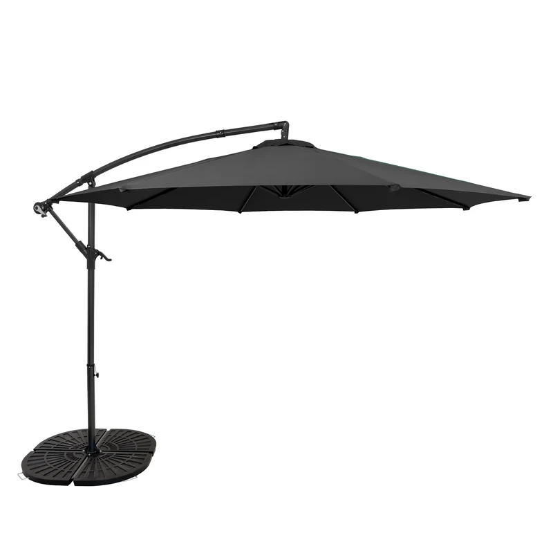 Parasol Banane à Mât Déporté 3 m & 4 Pieds en Éventail - Gris