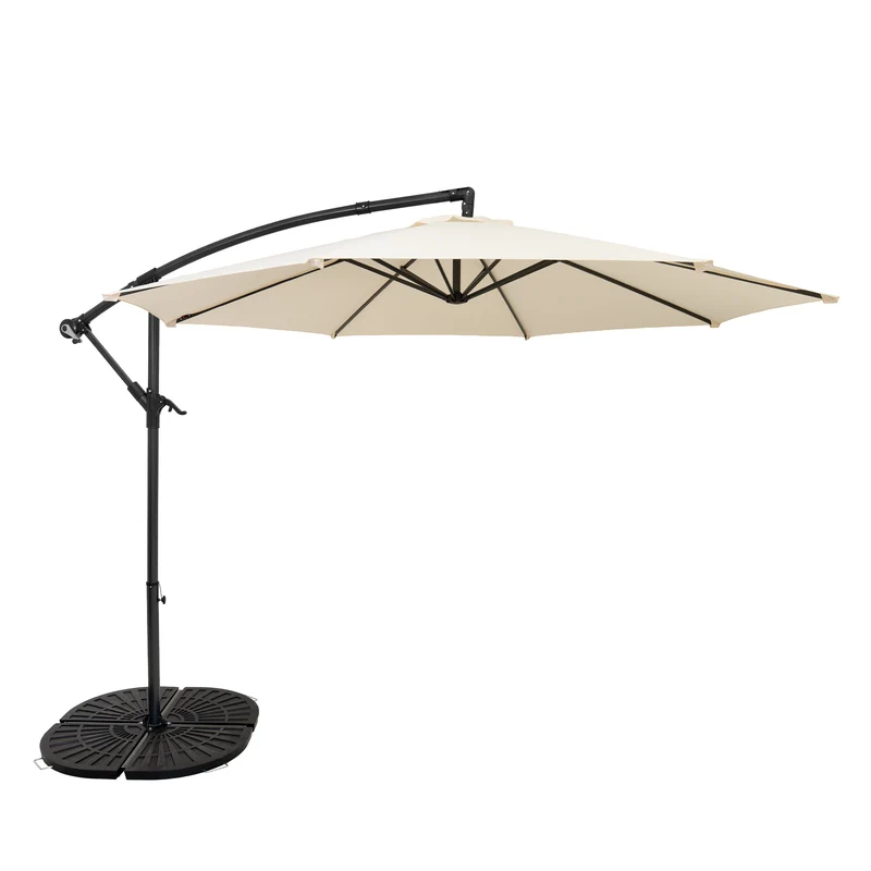 Parasol Banane à Mât Déporté 3 m & 4 Pieds en Éventail - Crème