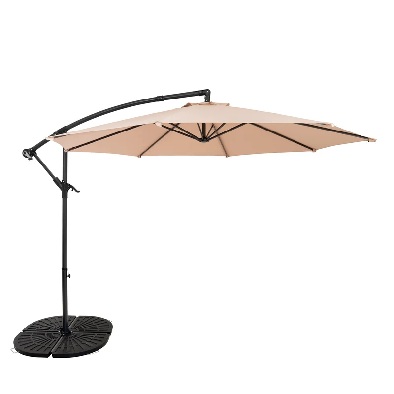 Parasol Banane à Mât Déporté 3 m & 4 Pieds en Éventail - Beige