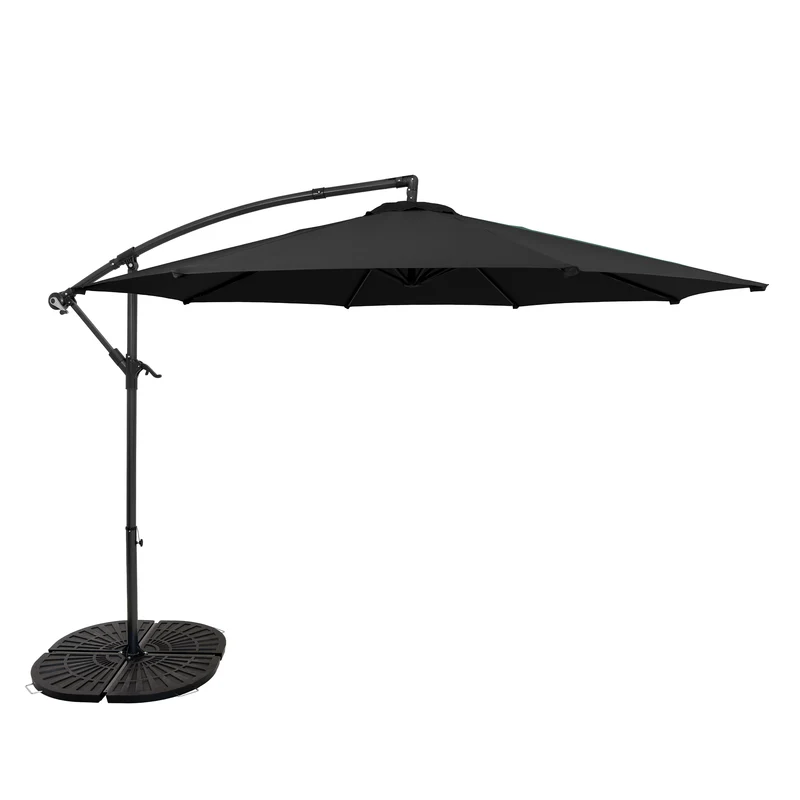 Parasol Banane à Mât Déporté 3 m & 4 Pieds en Éventail - Noir