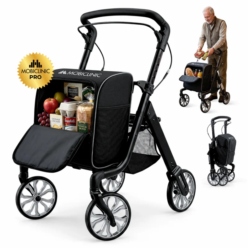 Déambulateur pliable | Chariot de courses | Système de freinage | Hauteur réglable | Levier unique | Sac | Formen | Mobiclinic