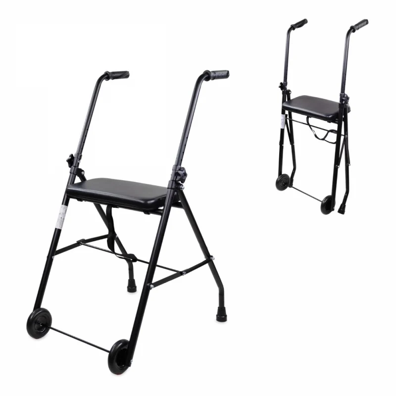 Déambulateur pour personnes âgées | Pliable | Siège | 2 roues | Noir mat | Emérita | Mobiclinic