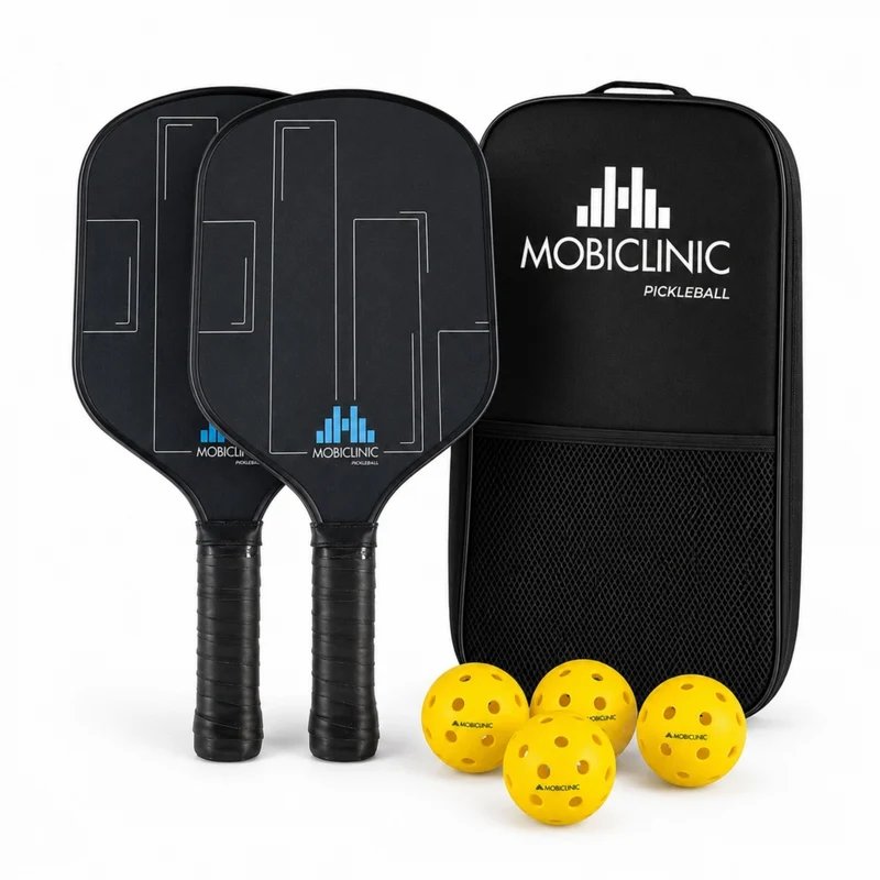 Ensemble de pickleball | 2 raquettes en fibre de verre | 4 balles | Sac de transport | Grip antidérapante | Mobiall | Mobiclinic