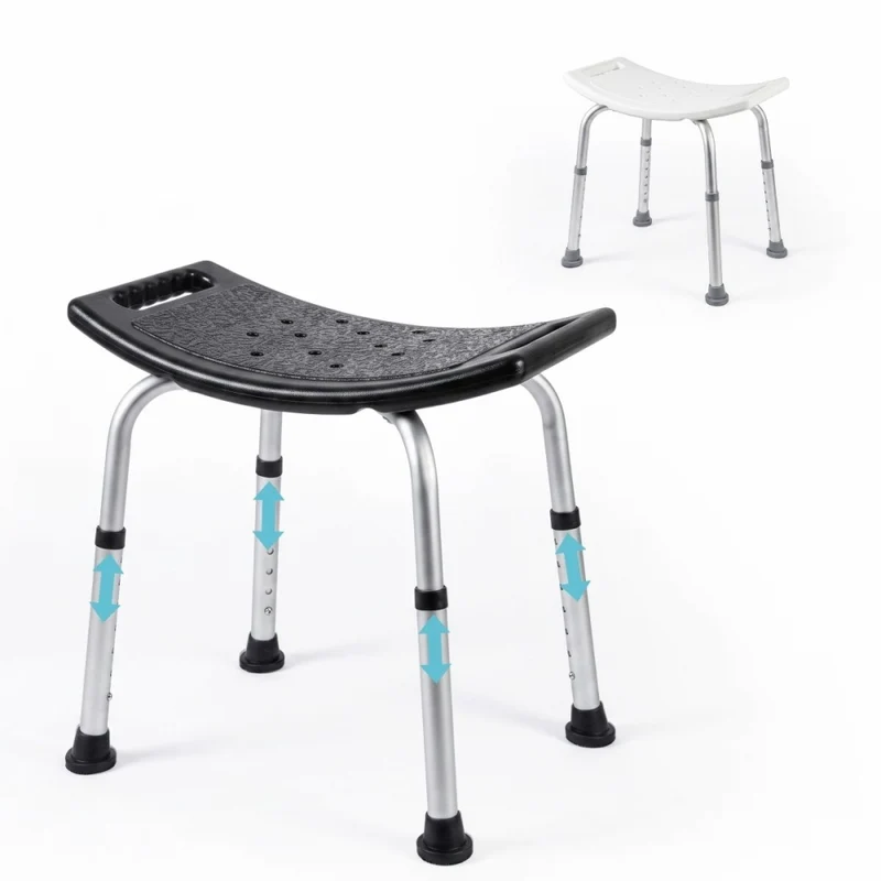 Tabouret de douche | Hauteur réglable | Pieds antidérapants | Léger | Aluminium | Noir | San Fermín | Mobiclinic
