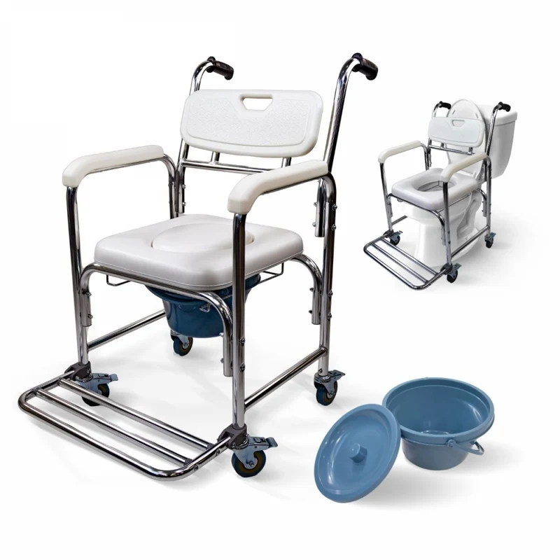 Abattant de toilettes avec pot | Pot amovible 4,3 L | Repose-pieds et accoudoirs | Roues avec freins | Rope | Mobiclinic