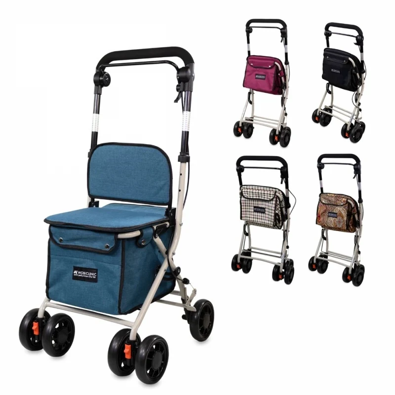 Chariot de courses | 4 roues | Jusqu'à 120 kg | Pliable | Avec sac | Système de freinage | Bleu | Colisée | Mobiclinic