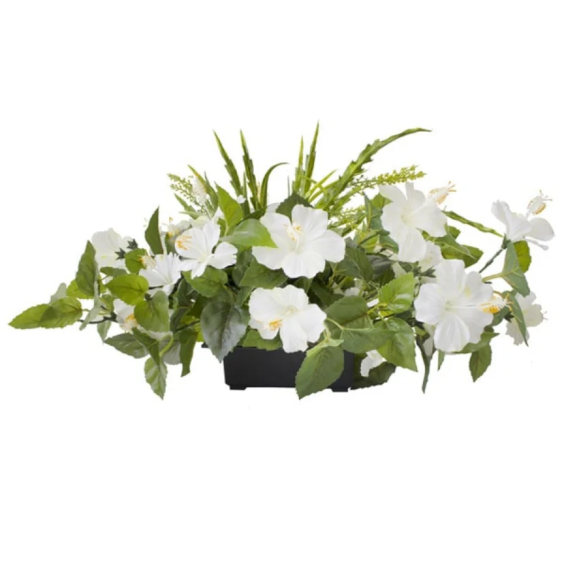 Centre de table extérieur - Hibiscus blanc artificiel