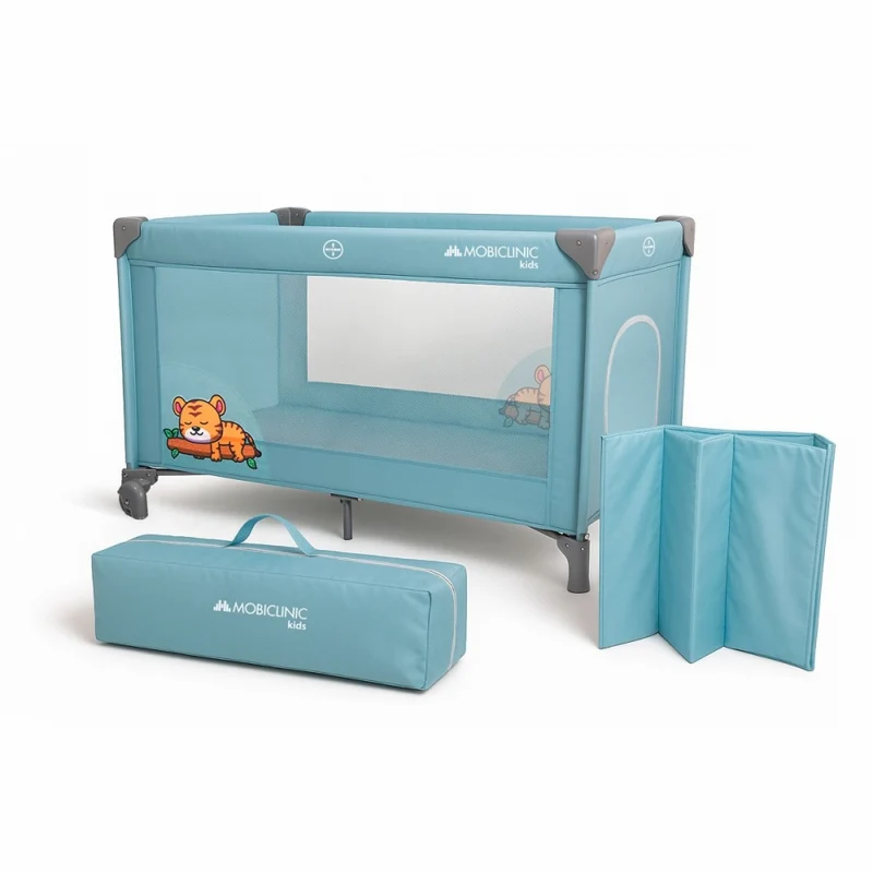 Lit de voyage à roulettes | Portable | Pliable | Résistant | Tissu respirant | Sac de transport | Bleu| Mofli |Mobiclinic