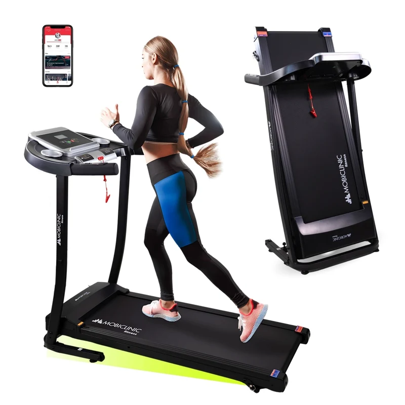 Tapis course pliable |Haut-parleur Bluetooth |12 km/h|Système élévation|App Écran LCD| 139x62x114cm|Silencieux| ETNA |Mobiclinic