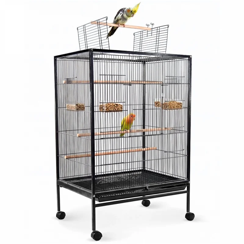 Cage à oiseaux XL | 95 x 43 x 61,5 cm | 8 portes | Mangeoires et abreuvoirs | Roues | Plateau amovible | Ninfa | Mobiclinic