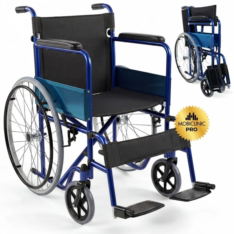 Fauteuil roulant | Pliable | Grandes roues | Léger | Orthopédique | Bleu | Alcázar | Mobiclinic